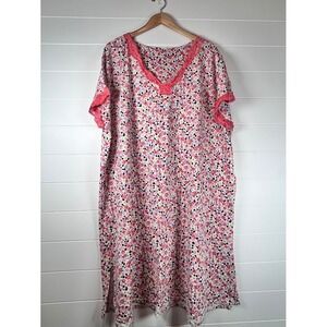 Secret Treasures Floral Lace Trim V-Neck Sleep Dress Nightgown Coral Plus Sz 2X
